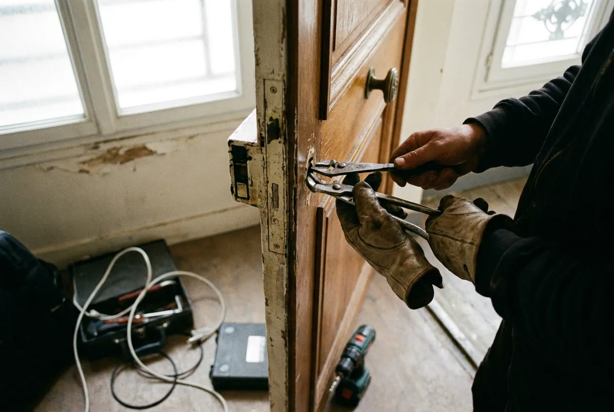 Porte d'appartement claquée dans un immeuble du quartier Jourdain à Paris 19e